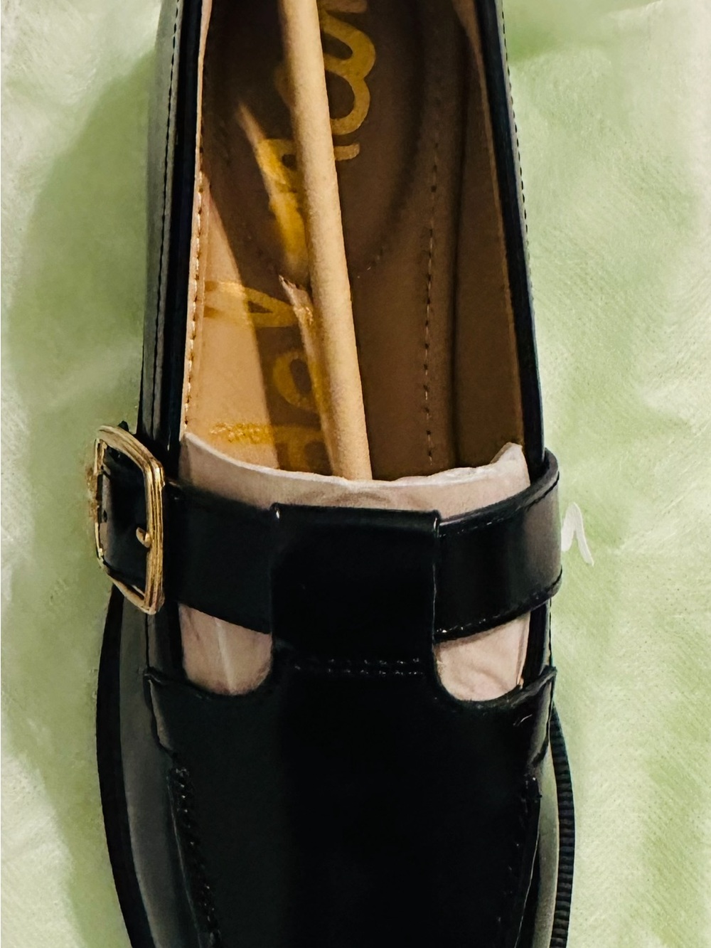 Sam Edelman Black Leather Loafers with Gold Buckle - Picture 1 of 4